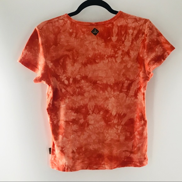 PrAna Retro Orange Bleach Dye Sun Mandala 1990s Cotton Babydoll T-Shirt - Picture 7 of 10
